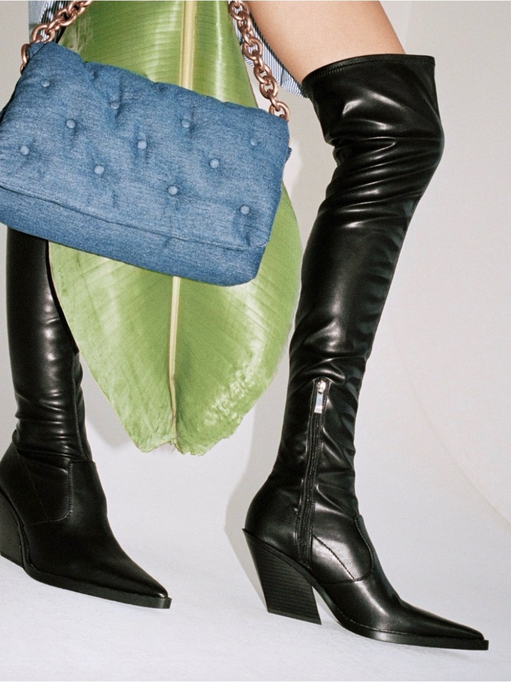Zara Black Over-the-Knee Wedge-Heel Pointed Boots